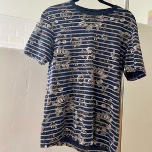 Zara Navy and White Floral Striped Tee